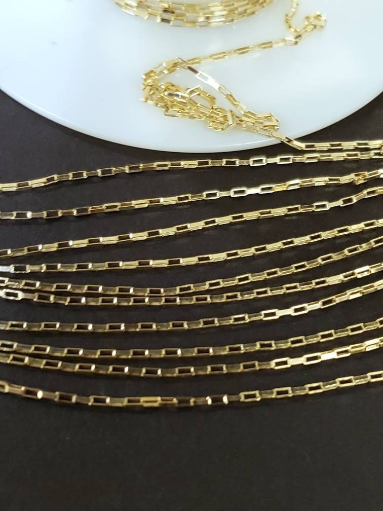 14k Gold Filled Elongated box 2x1mm chain, Made in Italy, high quality, jewelry making chain by the Foot. 14/20 Gold Filled .