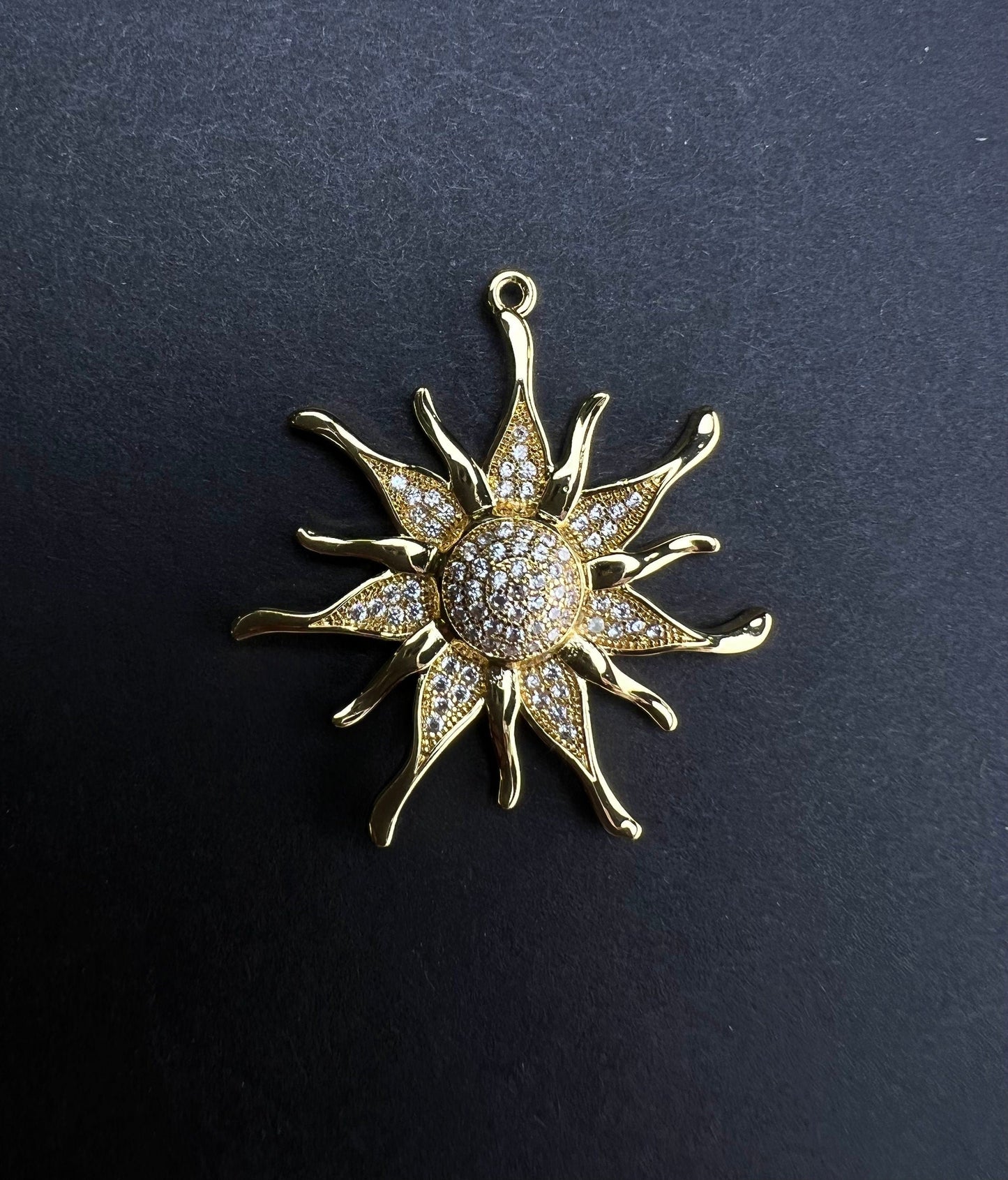 Cubic Zirconia micro pave diamond style Sunflower charm 35mm large pendant Jewelry .