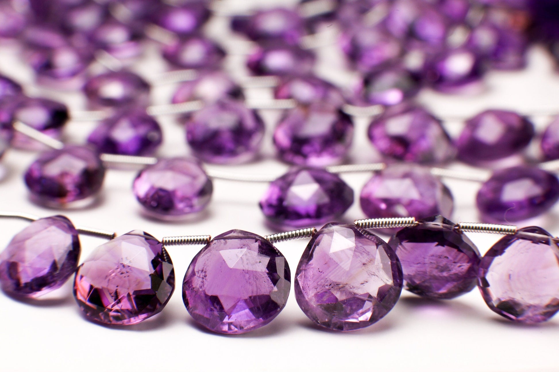 Genuine Amethyst cut Faceted AAA clear gem quality Briolette, Graduated Faceted Heart Teardrop 10.5-14mm Amethyst drops.