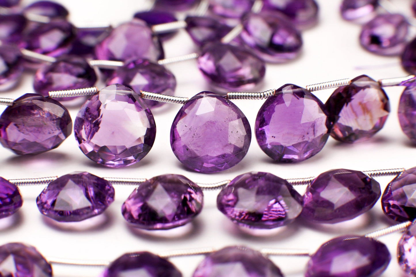 Genuine Amethyst cut Faceted AAA clear gem quality Briolette, Graduated Faceted Heart Teardrop 10.5-14mm Amethyst drops.