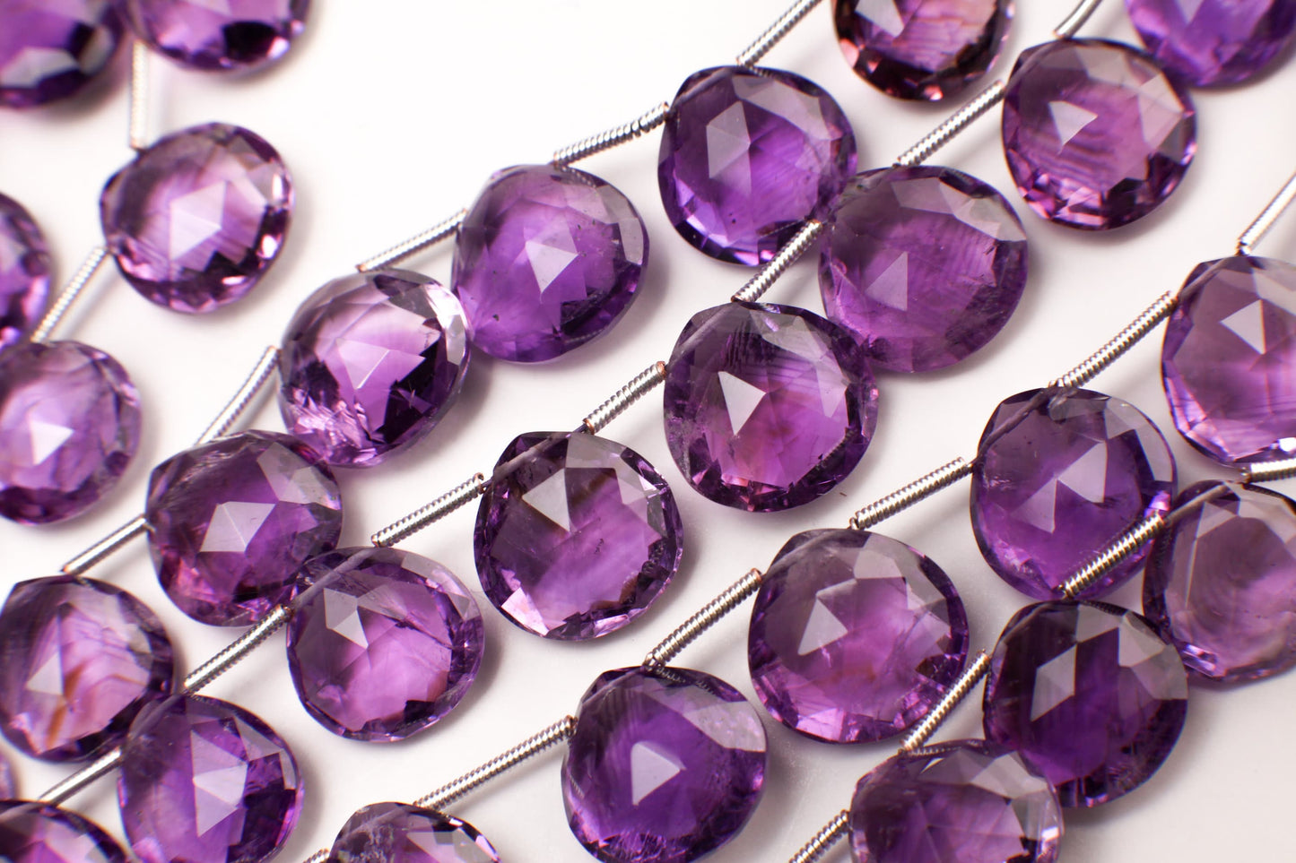 Genuine Amethyst cut Faceted AAA clear gem quality Briolette, Graduated Faceted Heart Teardrop 10.5-14mm Amethyst drops.
