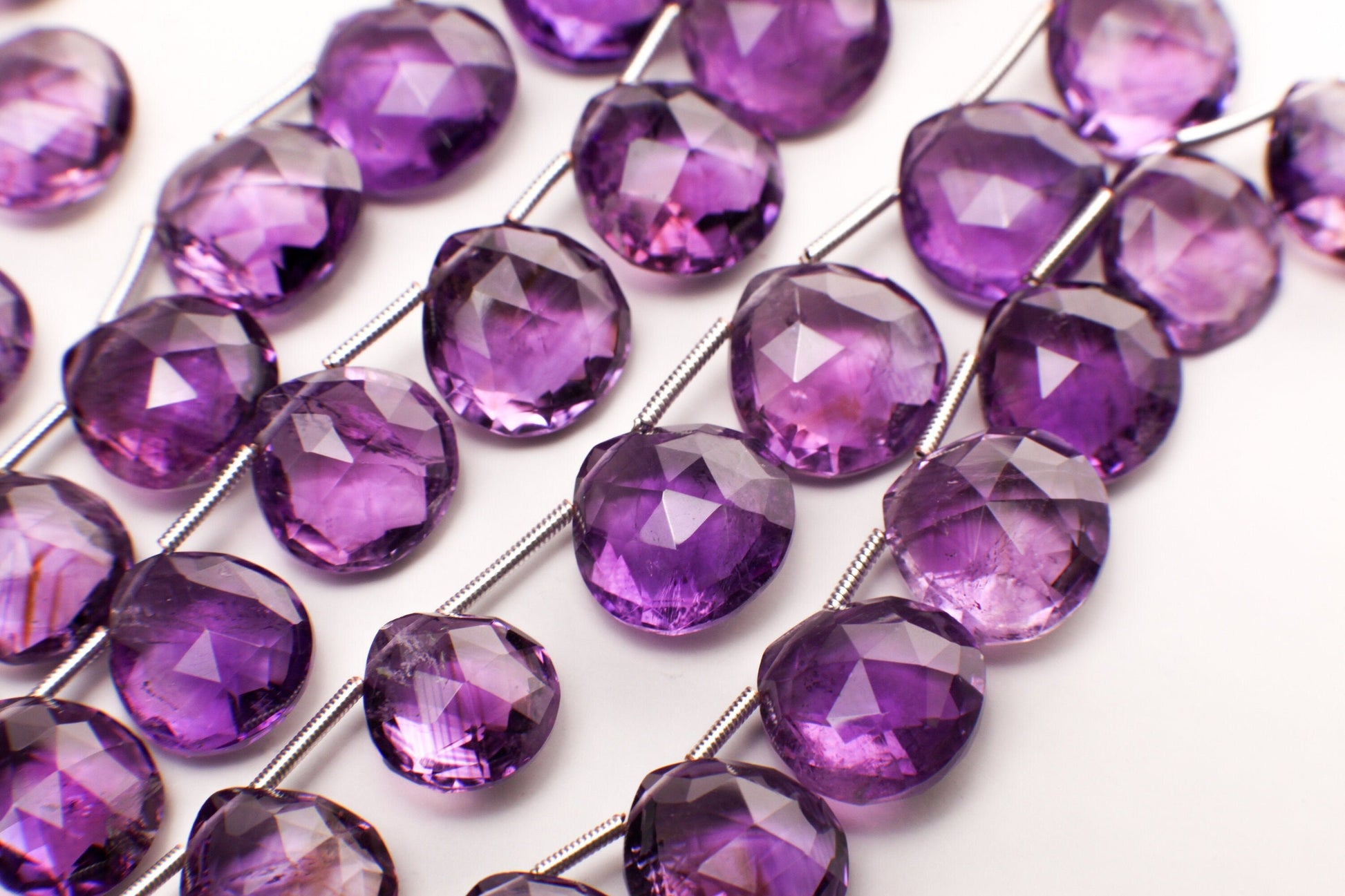 Genuine Amethyst cut Faceted AAA clear gem quality Briolette, Graduated Faceted Heart Teardrop 10.5-14mm Amethyst drops.