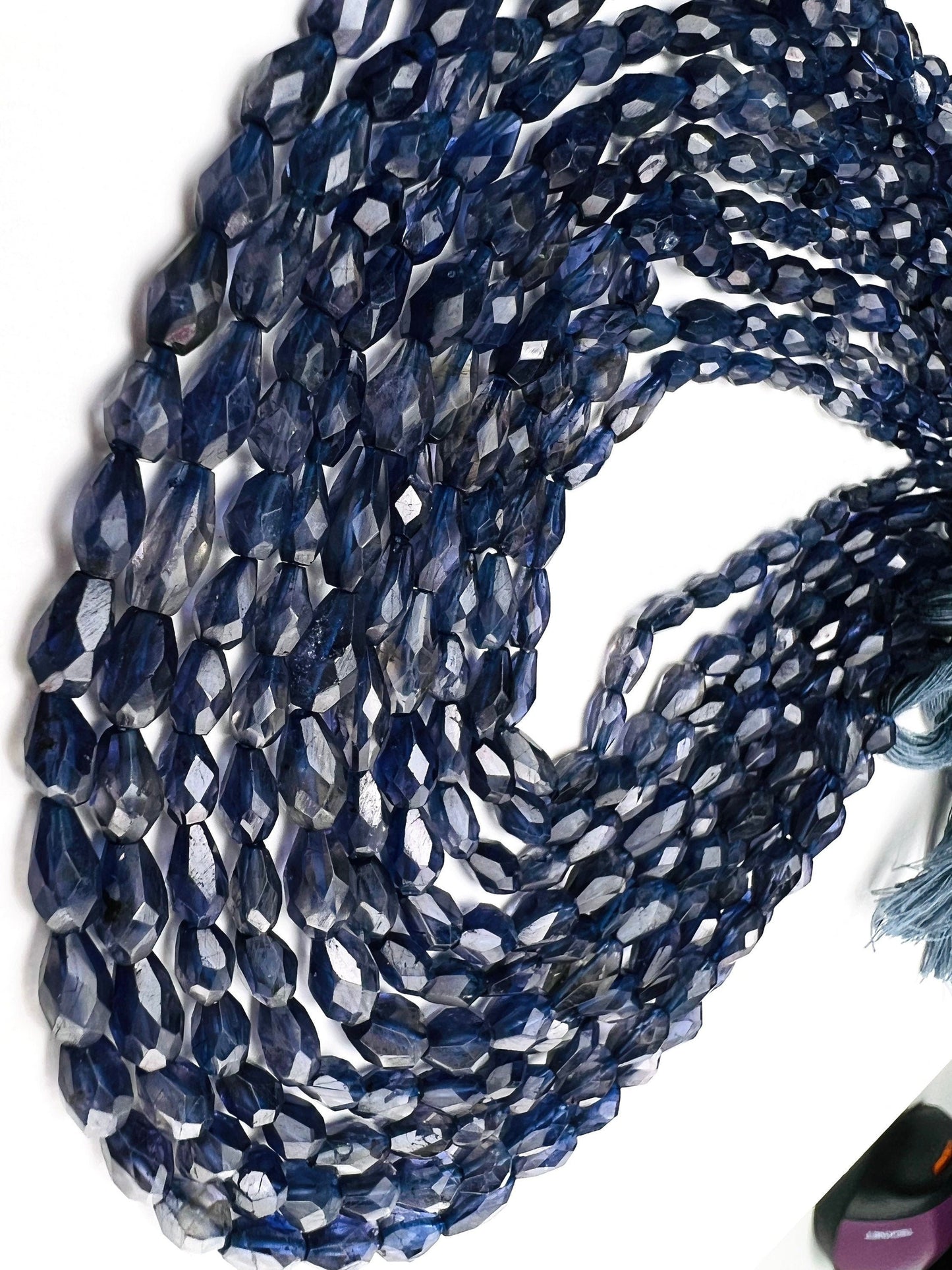 Genuine Iolite Faceted Drop top to bottom drilled 4-5x6-8mm long Jewelry Making Beads, 12.75” strand approximately 42pcs