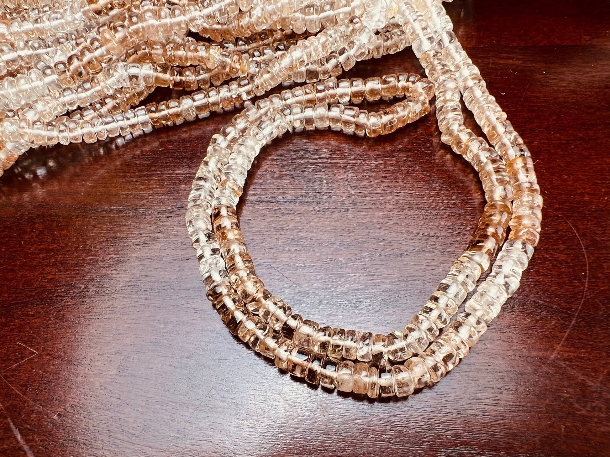 Imperial Topaz Smooth Heishi Roundel 4.5-6.5mm brown Shaded Natural gemstone beads Jewelry Making, 8” and 16” strand