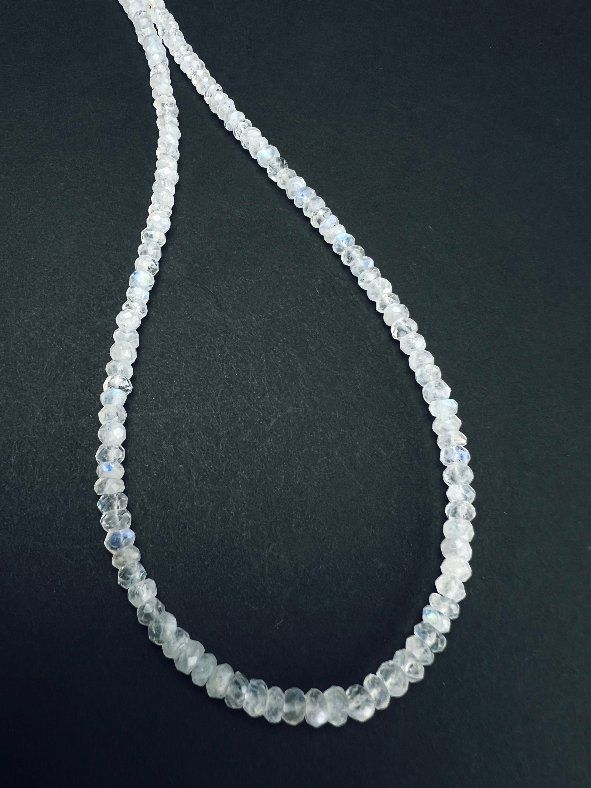 Natural Rainbow Moonstone 4.5-5mmFaceted Roundel 925 Sterling silver Necklace,Choker layering,prom,graduation June Birthstone, Precious Gift