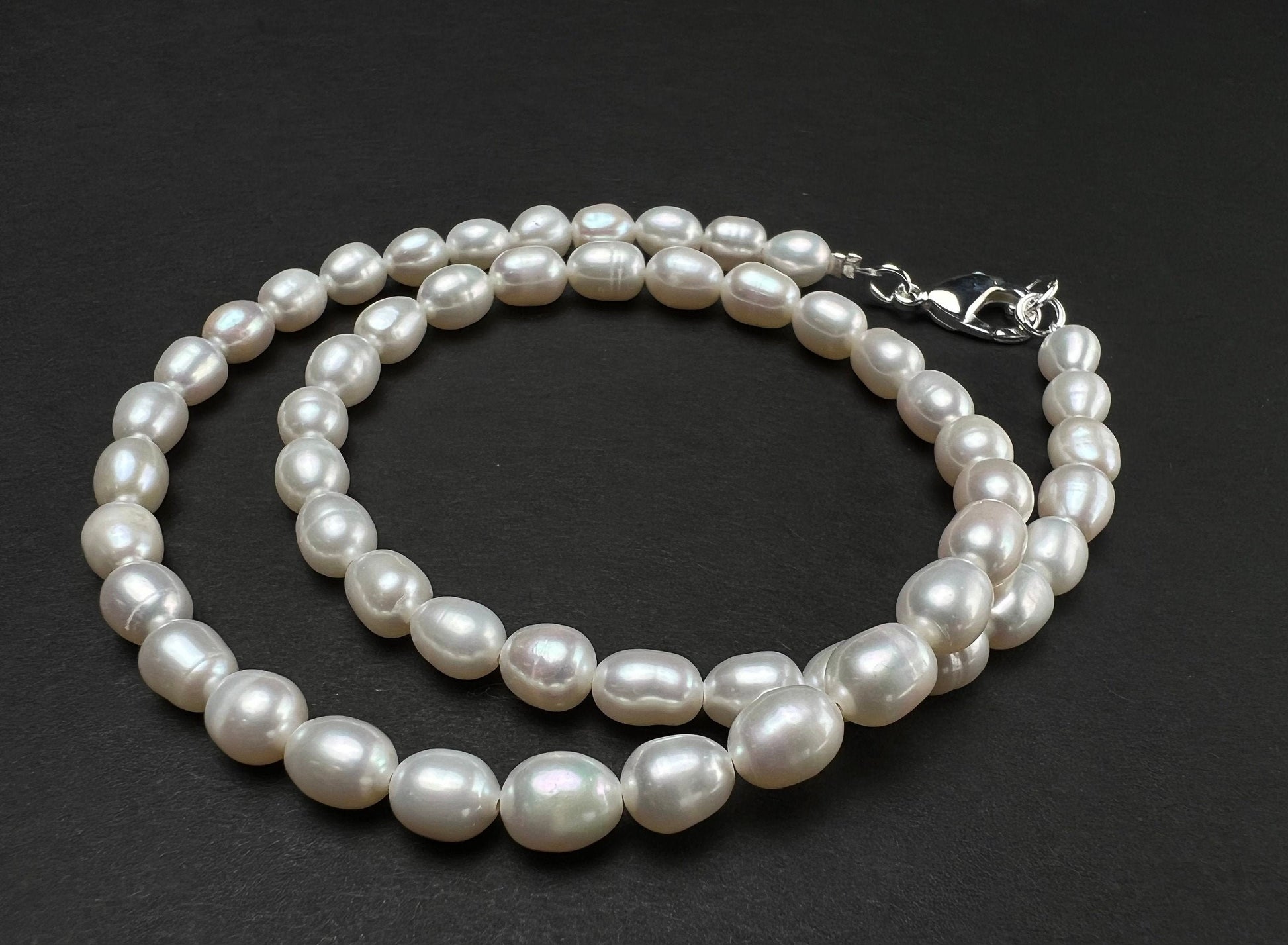 Genuine Freshwater Pearl 6-7mm Potato oval AAA high luster pearl with silver Necklace, Choker, Layering, Minimalist Gift for Man and woman