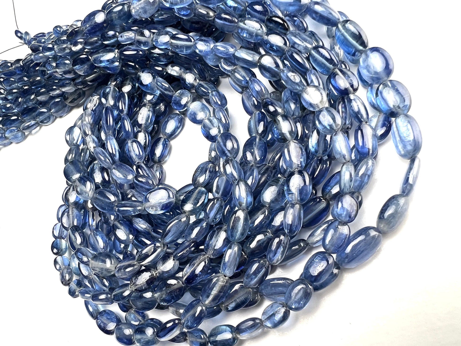 Natural Blue Kyanite Smooth Oval 5.5x7.5-8mm and 6.5x8.5-10mm AAA quality Jewelry Making Kyanite Beads 7”,14”strand