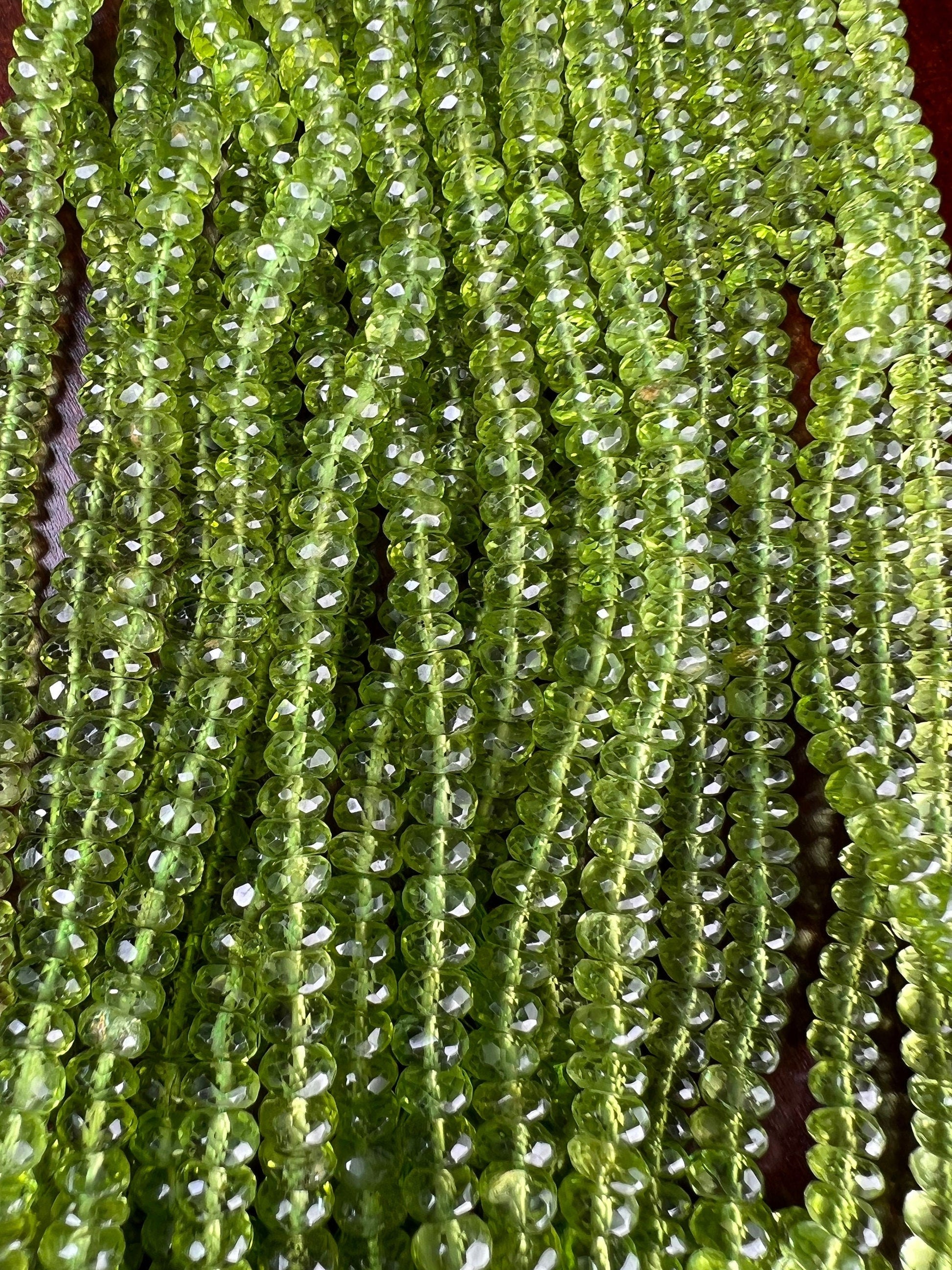 Natural Peridot Faceted Rondelle 5.5-6mm AAA Gemstone Beads 8” strand August Birthstone