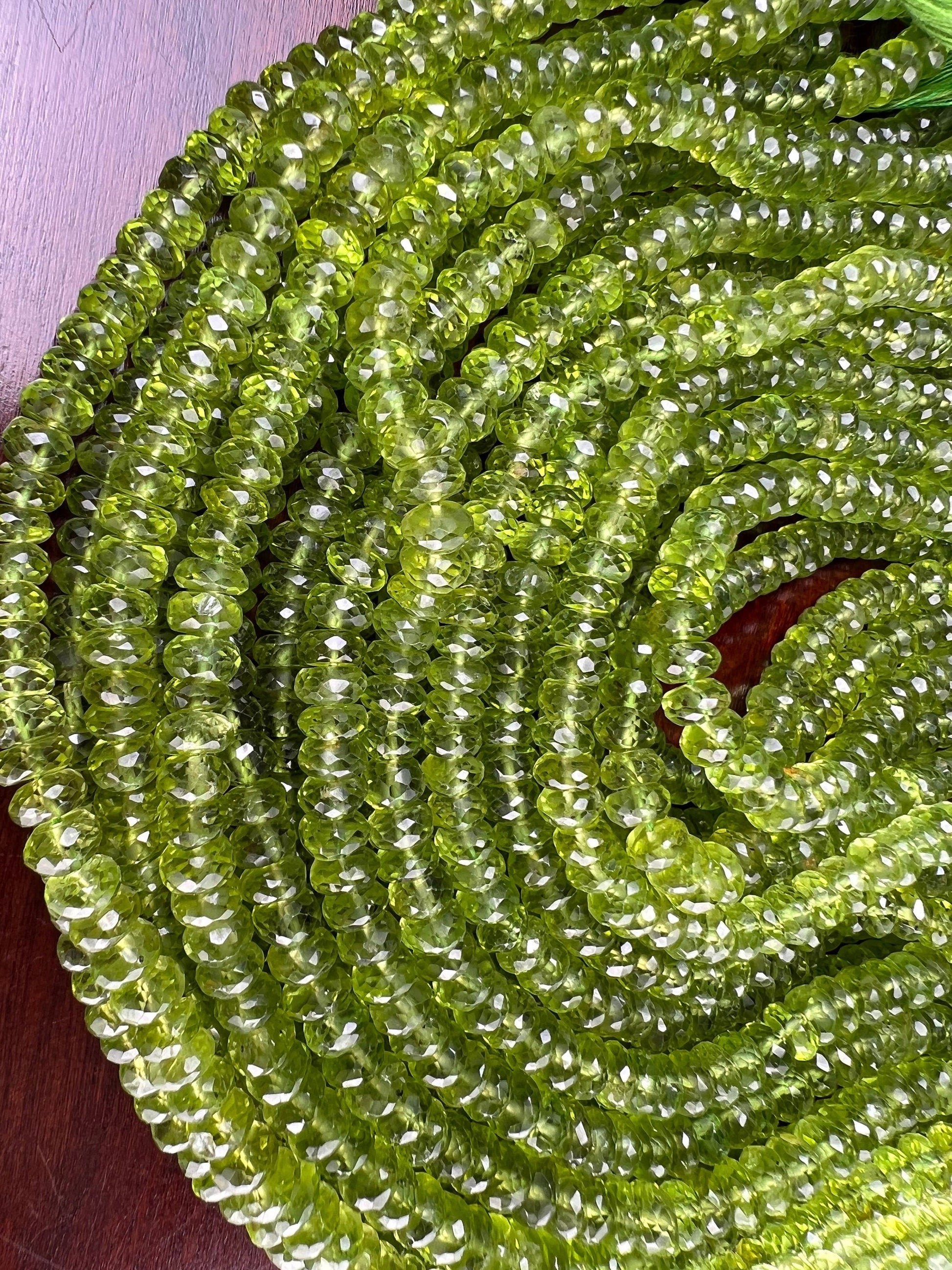 Natural Peridot Faceted Rondelle 5.5-6mm AAA Gemstone Beads 8” strand August Birthstone