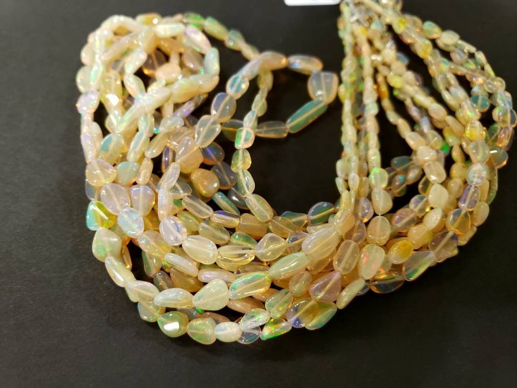 Genuine Ethiopian Fire Opal , Welo Opal 5-11mm graduated smooth free form nugget AAA quality fiery Opal for jewelry making, 8" , 16" strand
