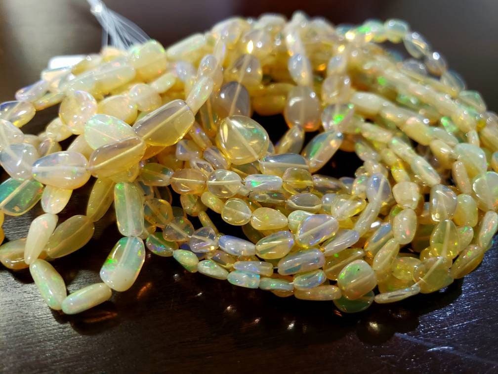 Genuine Ethiopian Fire Opal , Welo Opal 5-11mm graduated smooth free form nugget AAA quality fiery Opal for jewelry making, 8" , 16" strand
