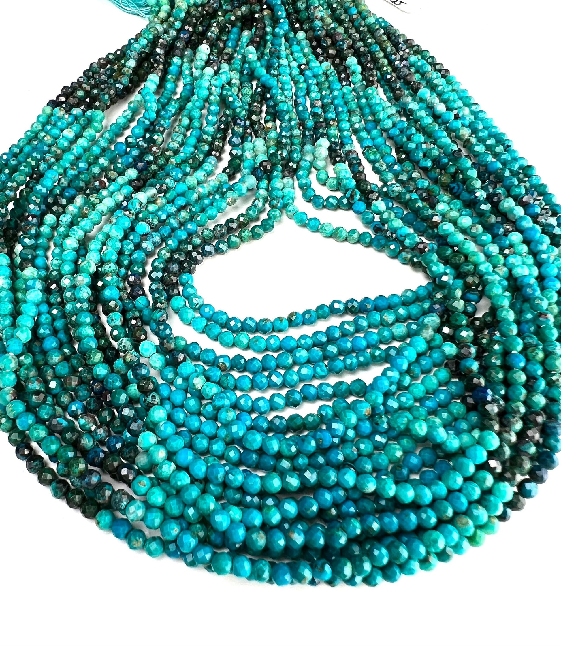 Natural Chrysocolla 2.5mm Round Faceted Micro Diamond cut 12.5&quot; Strand, Beautiful blue green AAA Quality quality jewelry making beads.