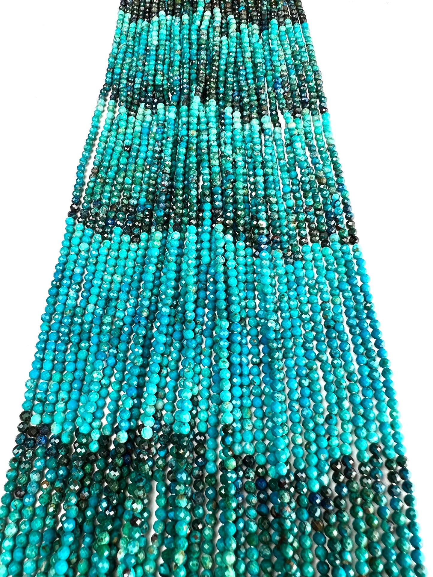 Natural Chrysocolla 2.5mm Round Faceted Micro Diamond cut 12.5&quot; Strand, Beautiful blue green AAA Quality quality jewelry making beads.