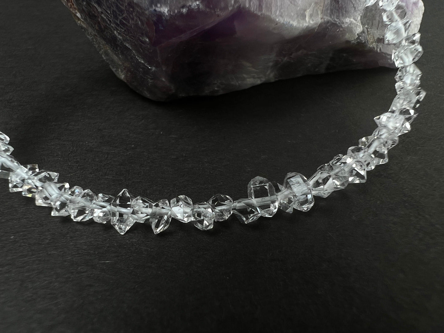 Herkimer Diamond 2x4-3x5mm Raw Beaded Bracelet DoubleTerminated Raw Sparkly Clear AAA High Quality Herkimer Diamond Quartz , precious gift