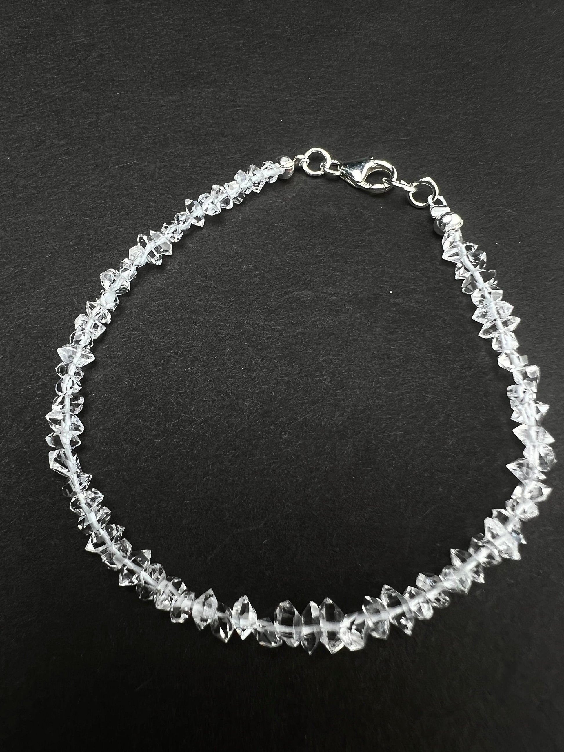 Herkimer Diamond 2x4-3x5mm Raw Beaded Bracelet DoubleTerminated Raw Sparkly Clear AAA High Quality Herkimer Diamond Quartz , precious gift