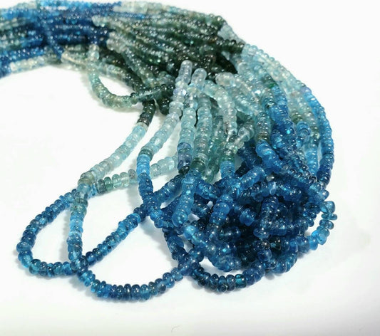 Natural Apatite blue green shaded 3-3.5mm smooth roundel beads for jewelry making roundel beads 8",16" strand
