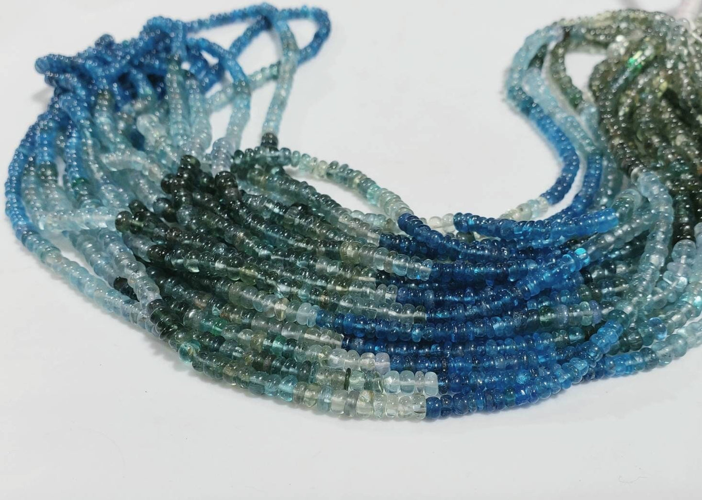 Natural Apatite blue green shaded 3-3.5mm smooth roundel beads for jewelry making roundel beads 8",16" strand