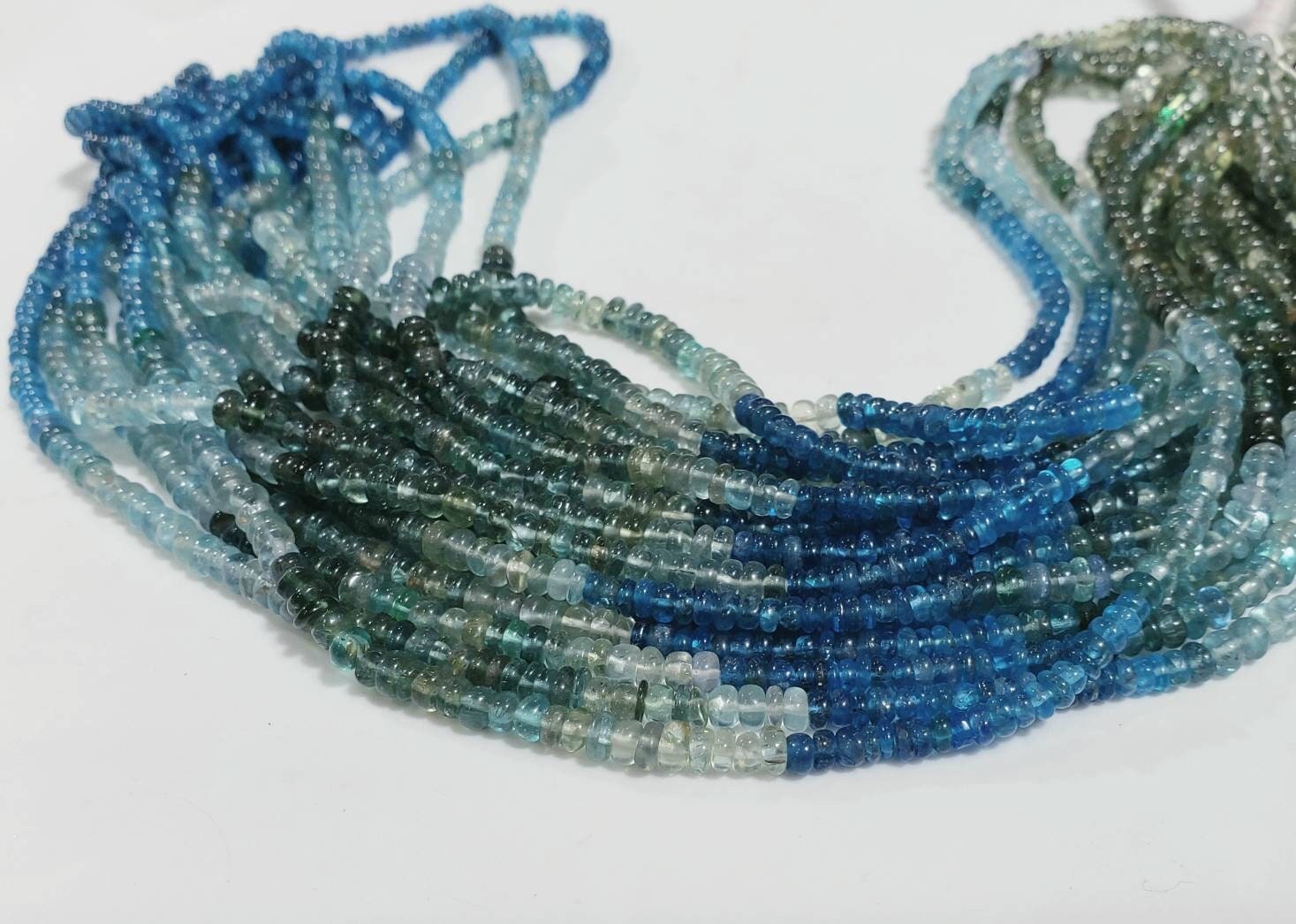 Natural Apatite blue green shaded 3-3.5mm smooth roundel beads for jewelry making roundel beads 8",16" strand