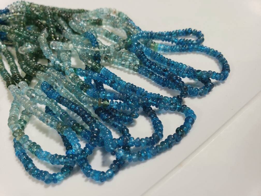 Natural Apatite blue green shaded 3-3.5mm smooth roundel beads for jewelry making roundel beads 8&quot;,16&quot; strand