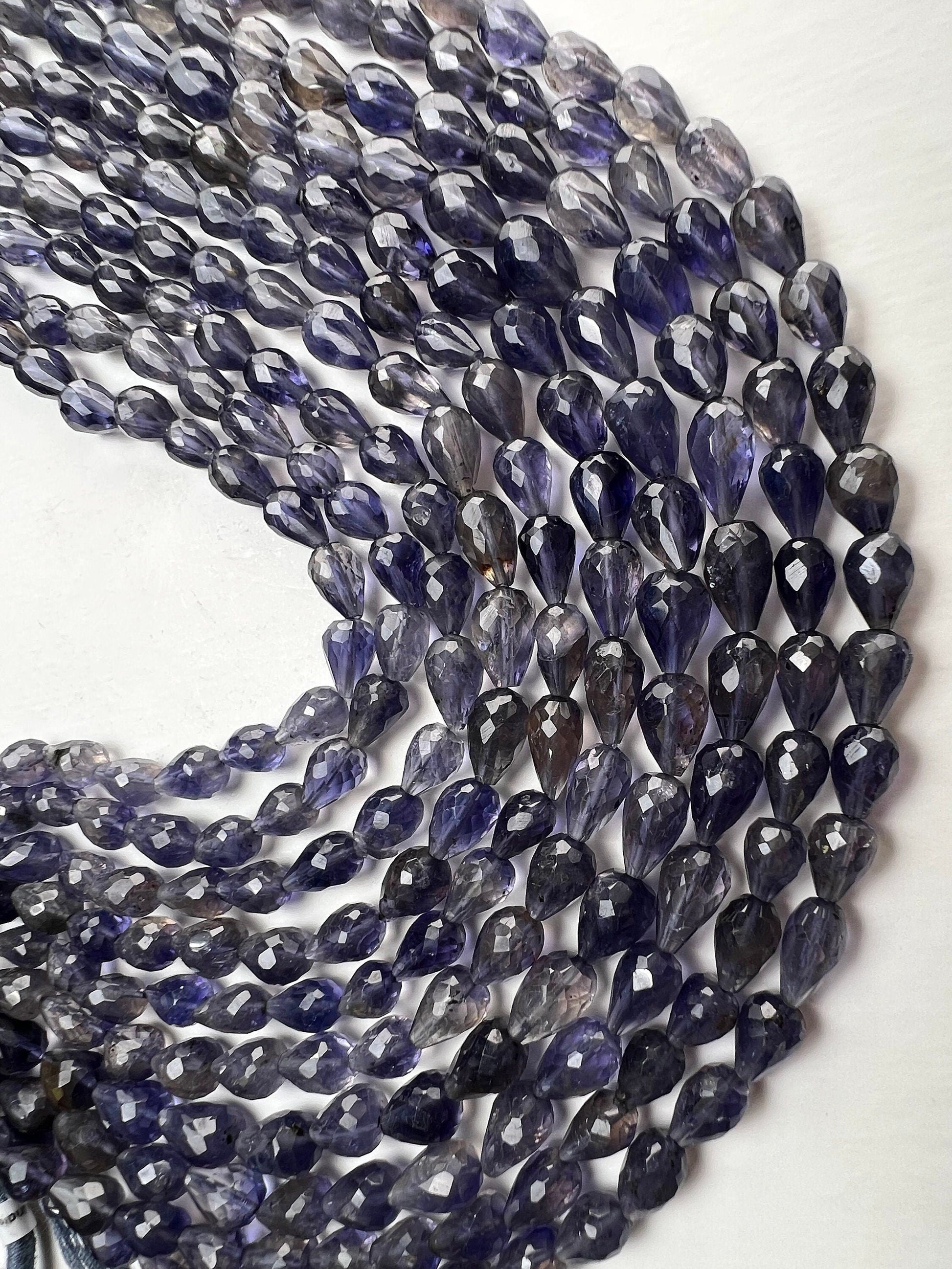 Genuine Iolite Water Sapphire Faceted Round Drop Briolette top to bottom drilled 5-6x-5.5-8mm Beautiful Rare Gemstone Jewelry Making Beads