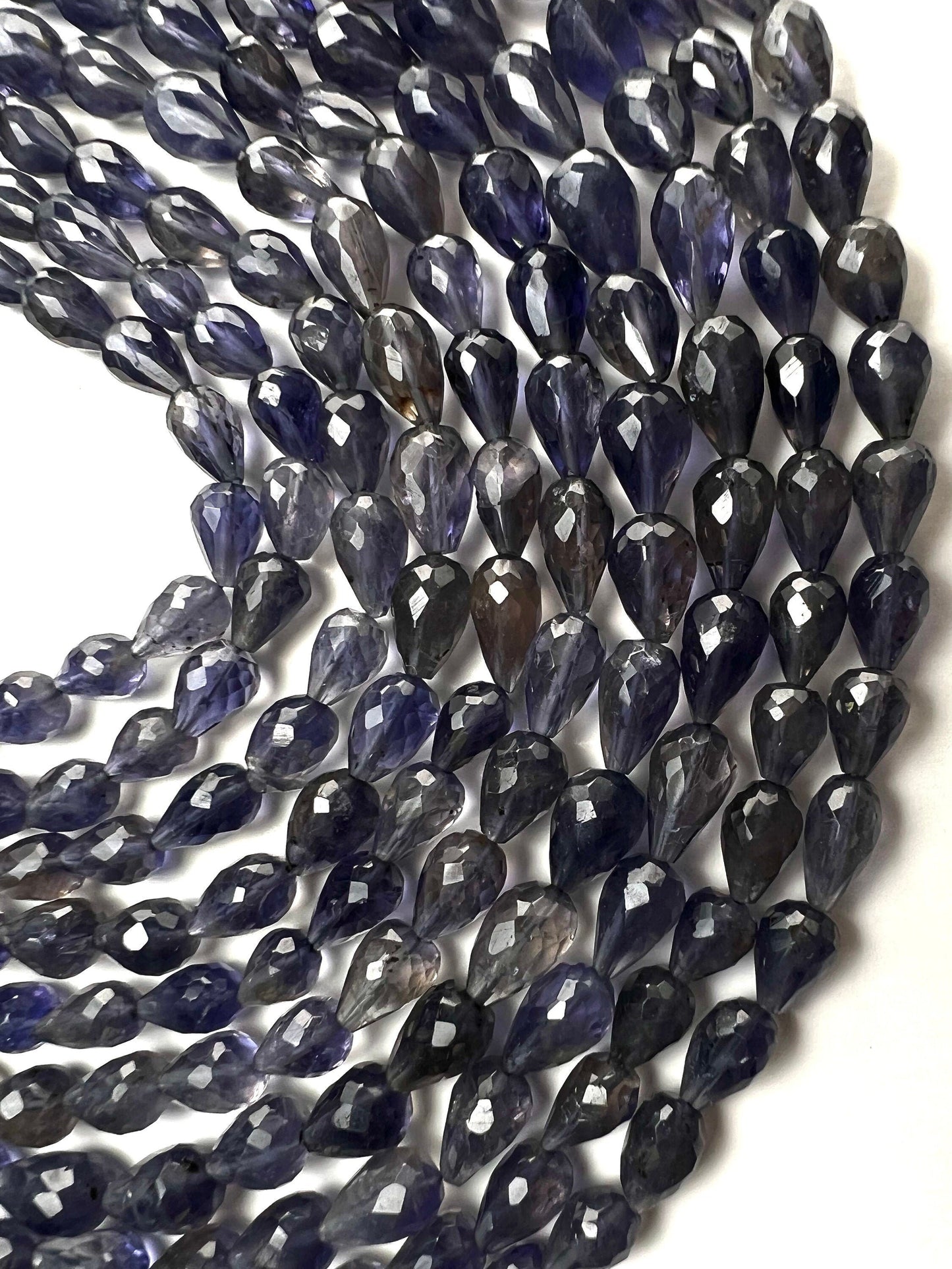 Genuine Iolite Water Sapphire Faceted Round Drop Briolette top to bottom drilled 5-6x-5.5-8mm Beautiful Rare Gemstone Jewelry Making Beads