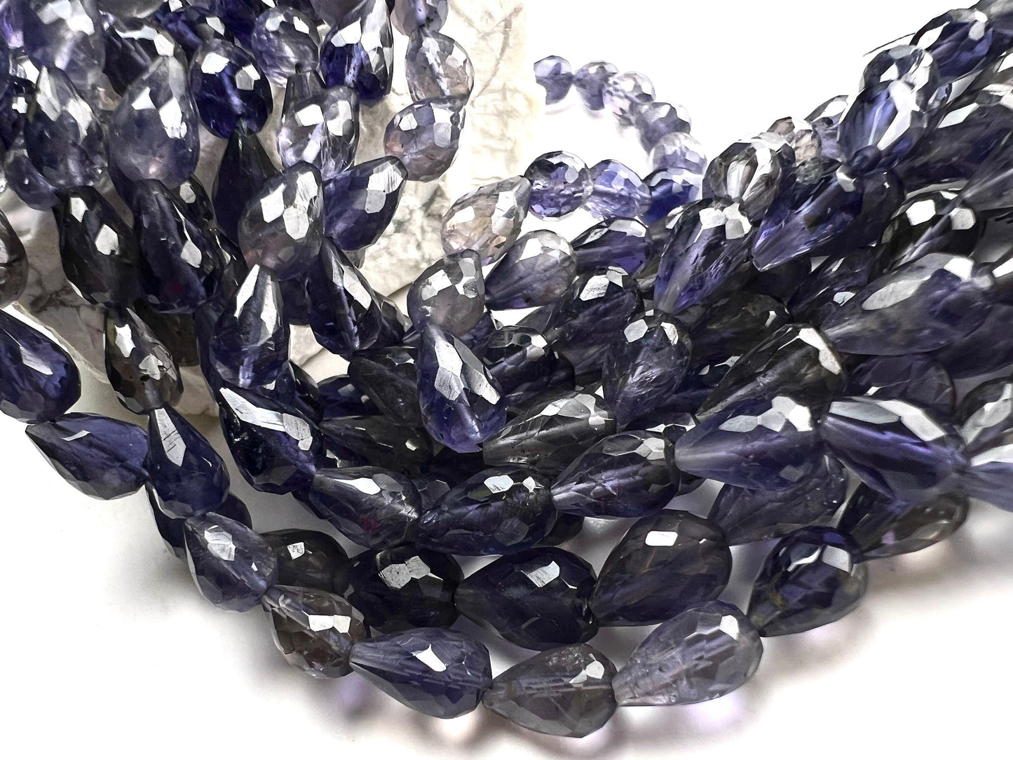 Genuine Iolite Water Sapphire Faceted Round Drop Briolette top to bottom drilled 5-6x-5.5-8mm Beautiful Rare Gemstone Jewelry Making Beads