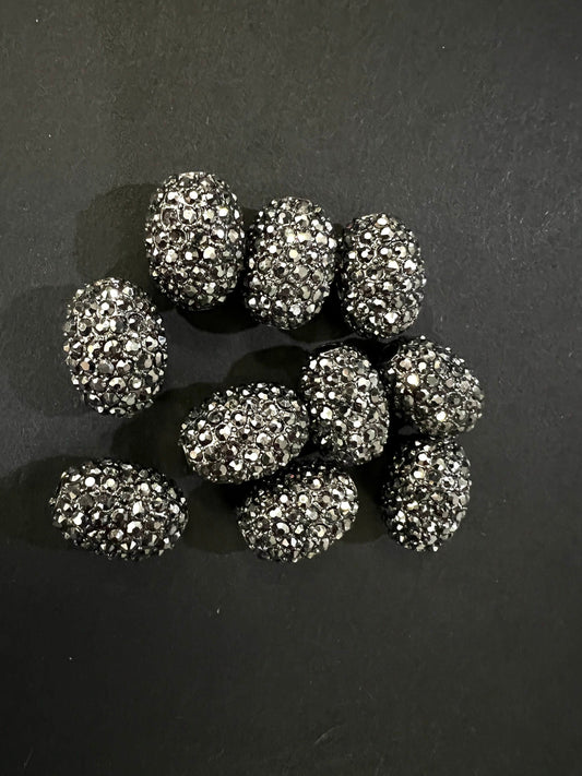 12x16,14x18mm oval drum Marcasite style black crystal ball, heavy weight, sparkly spacer bead for jewelry making Great for bracelets spacer