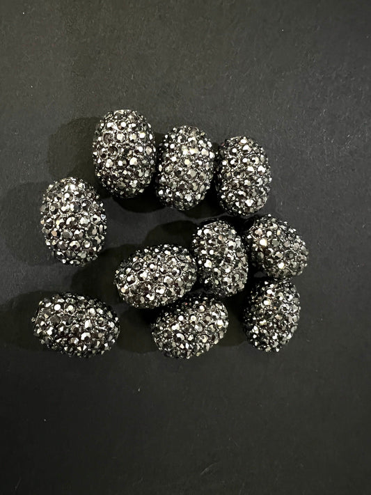 12x16,14x18mm oval drum Marcasite style black crystal ball, heavy weight, sparkly spacer bead for jewelry making Great for bracelets spacer