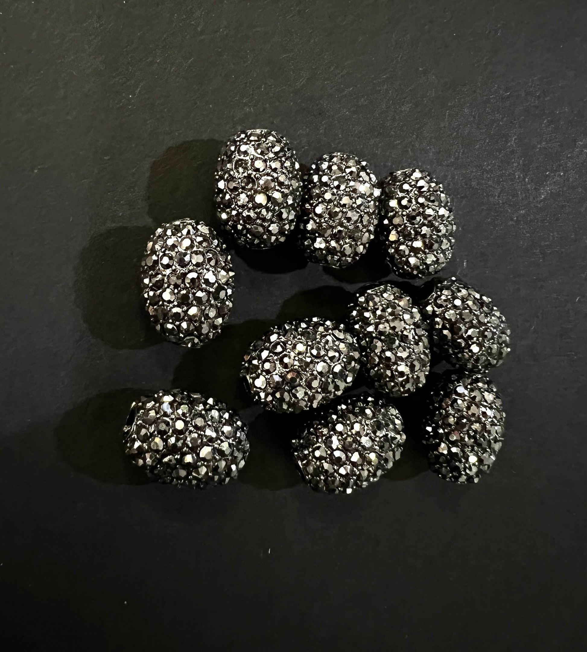 12x16,14x18mm oval drum Marcasite style black crystal ball, heavy weight, sparkly spacer bead for jewelry making Great for bracelets spacer