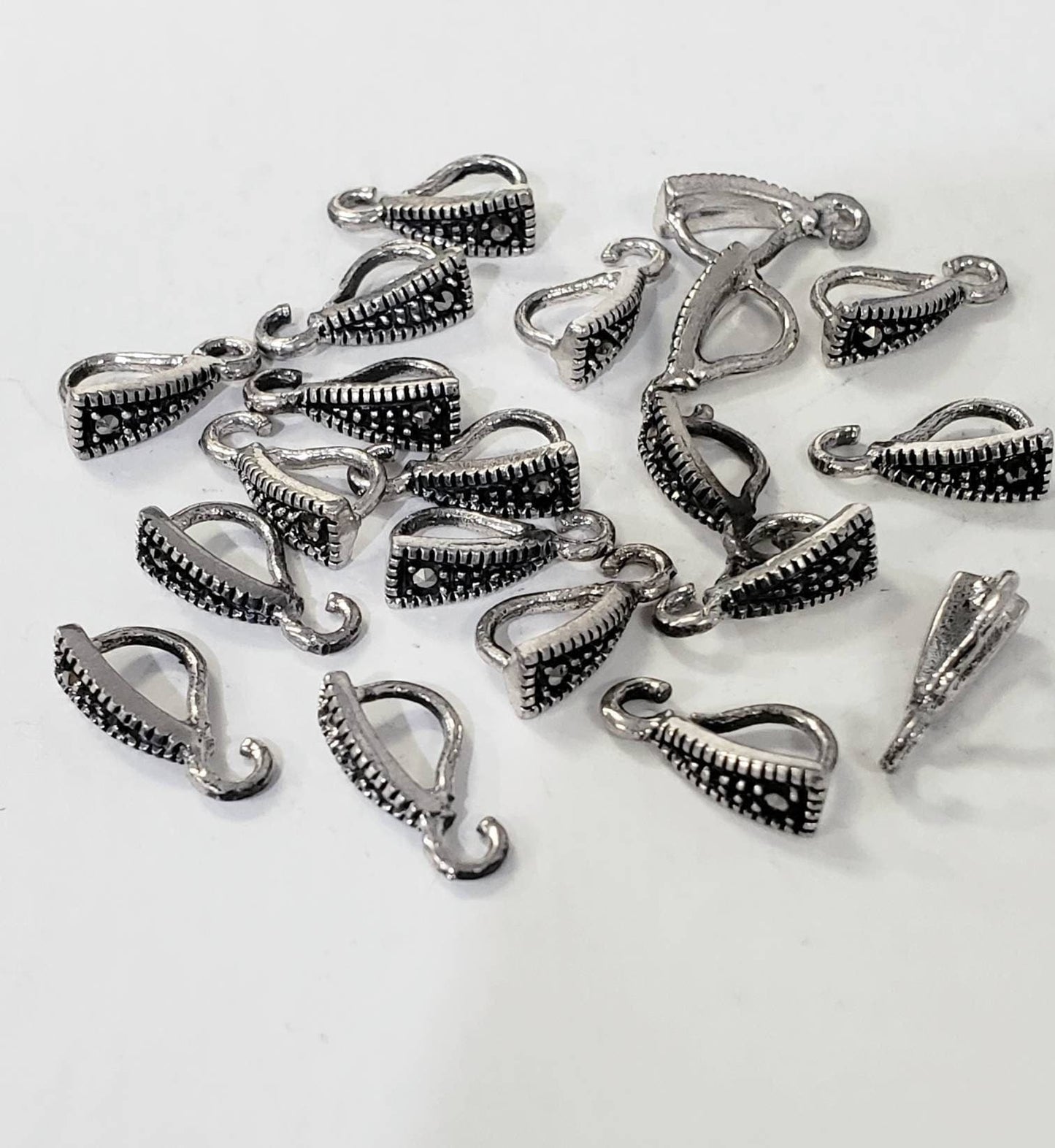 925 Sterling Silver Marcasite bail,vintage Antique 5x10mm long pinch Bails for Pendant holder. 925 stamped,1 piece