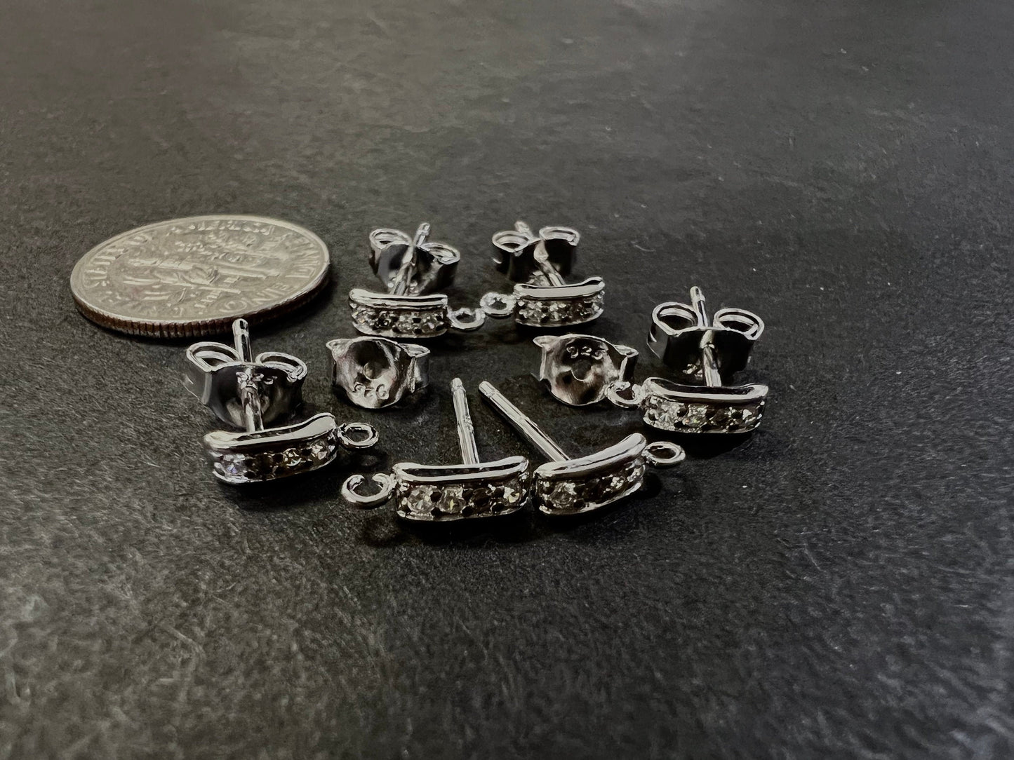 18k gold vermeil and 925 sterling silver cubic zirconia CZ diamond fancy earring post .11mm long earrings making findings.925 stamped