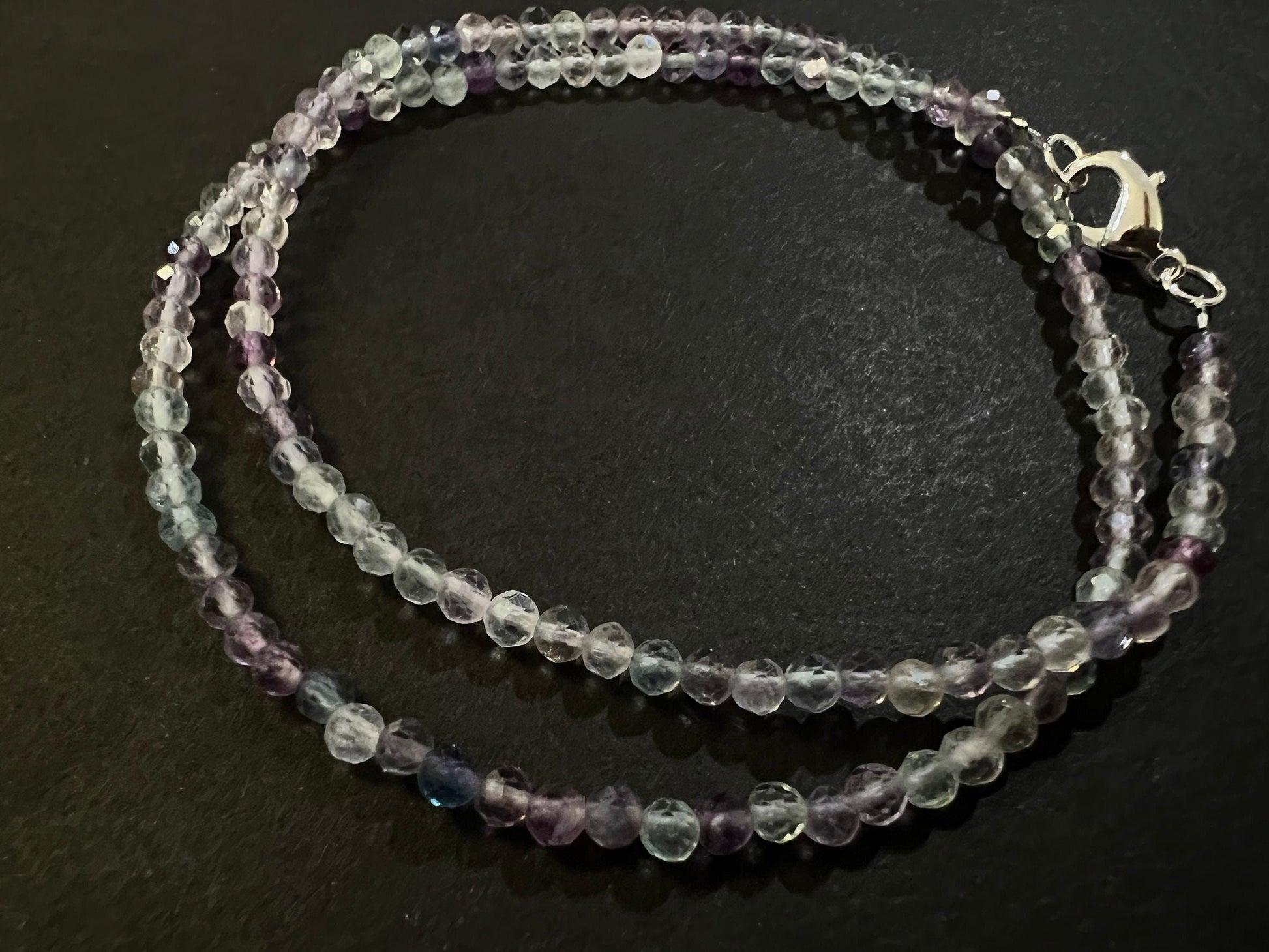 Natural Rainbow Fluorite 2.5mm Faceted beaded 925 Sterling Silver Necklace, Choker Layering, Prom, Graduation June Birthstone, Precious Gift