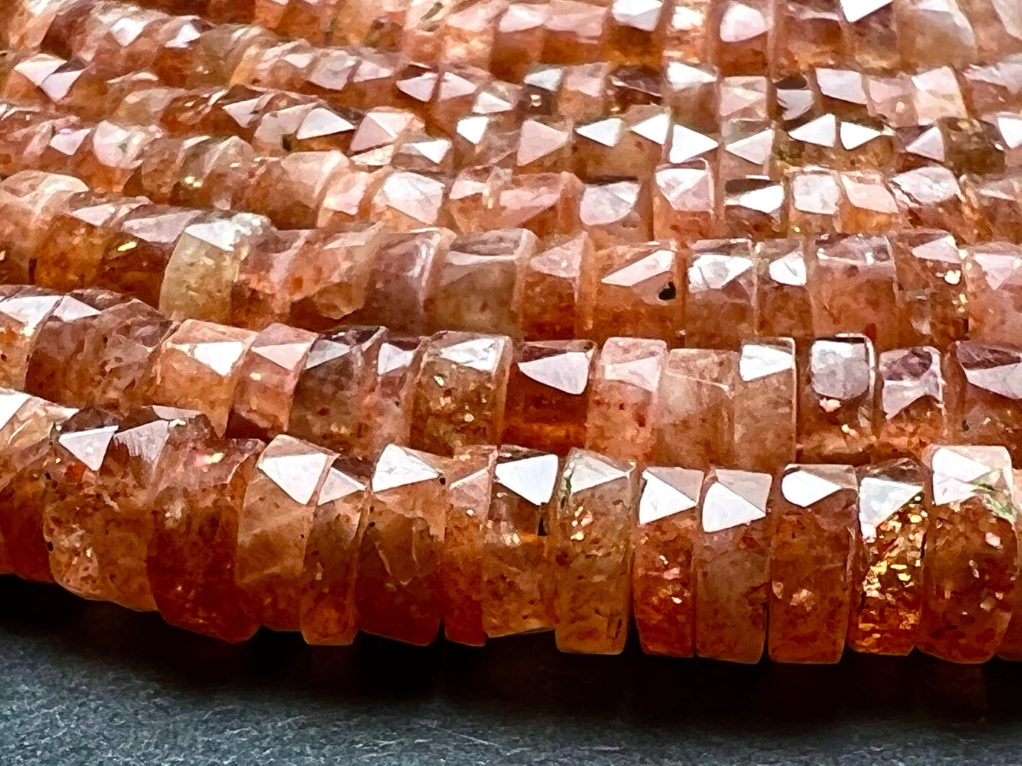 Genuine Sun Stone Heishi tyre washer beads faceted 5.5-6, 6-6.5mm Flashy AAA quality Beads Rainbow Sunstone Beads 8” strand