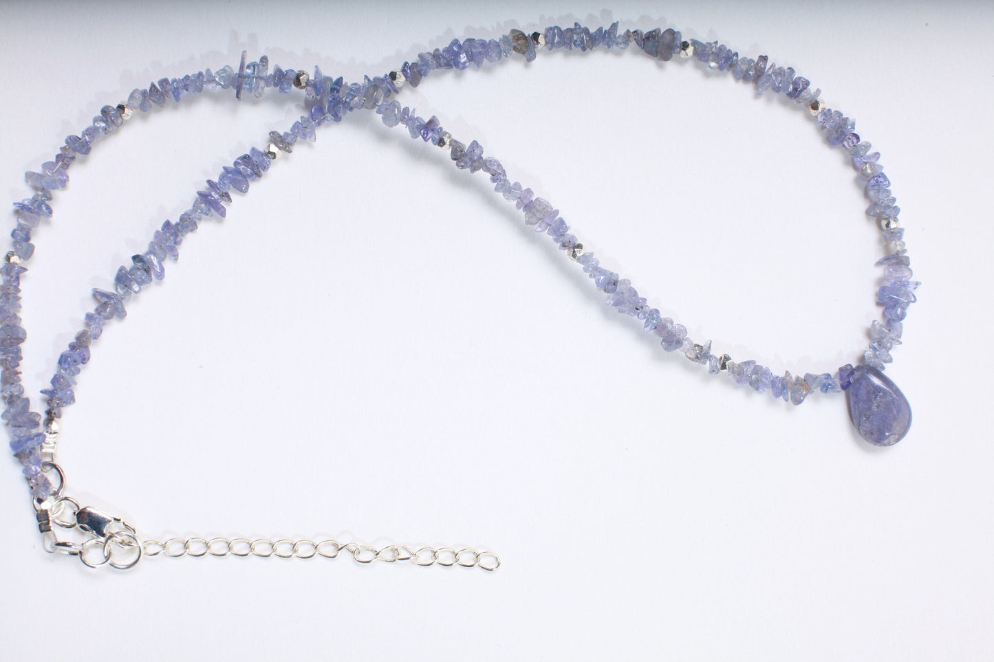 Natural Tanzanite Raw Chips with Tanzanite Teardrop Charm 16&quot; Necklace with 2.5&quot; Extension Chain