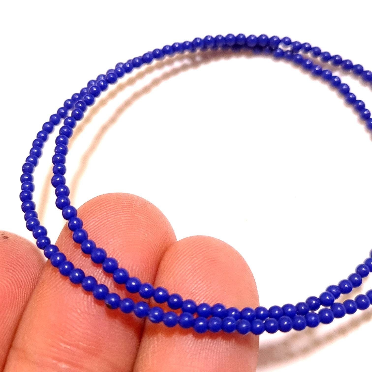 Genuine Lapis Lazuli 2mm smooth Round royal blue with 925 Sterling clasp Choker, Layering Necklace Gemstones gift for Man and women