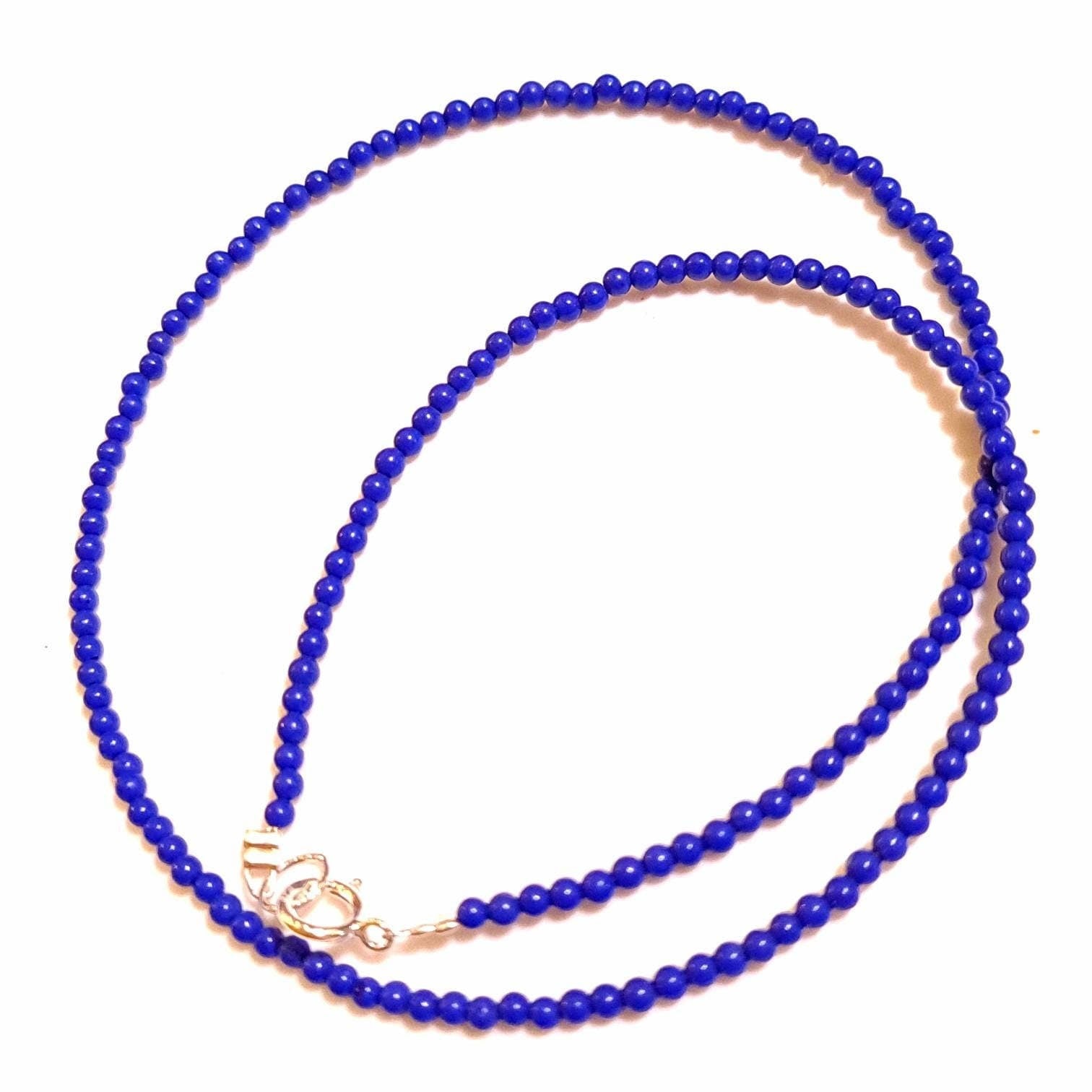 Genuine Lapis Lazuli 2mm smooth Round royal blue with 925 Sterling clasp Choker, Layering Necklace Gemstones gift for Man and women