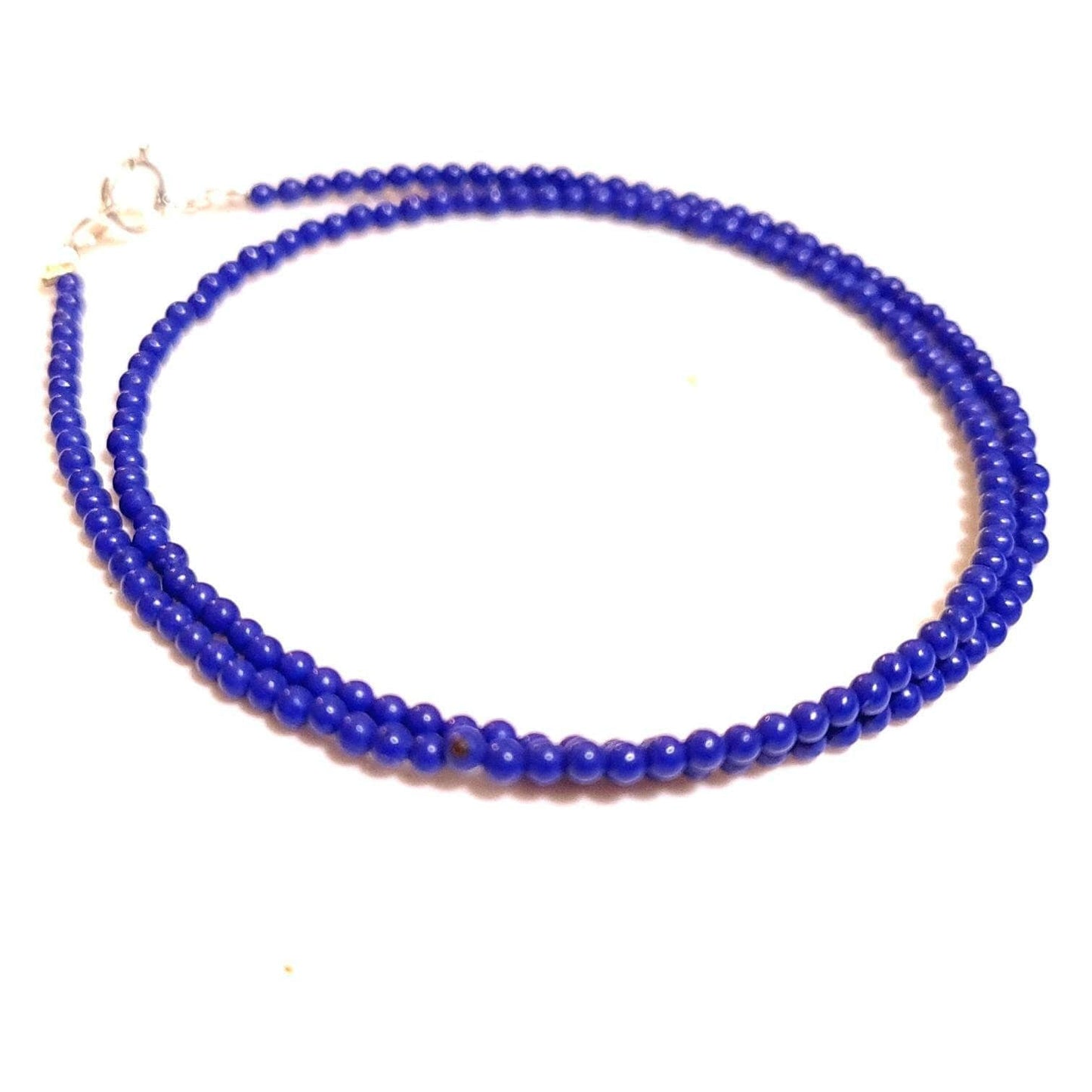 Genuine Lapis Lazuli 2mm smooth Round royal blue with 925 Sterling clasp Choker, Layering Necklace Gemstones gift for Man and women