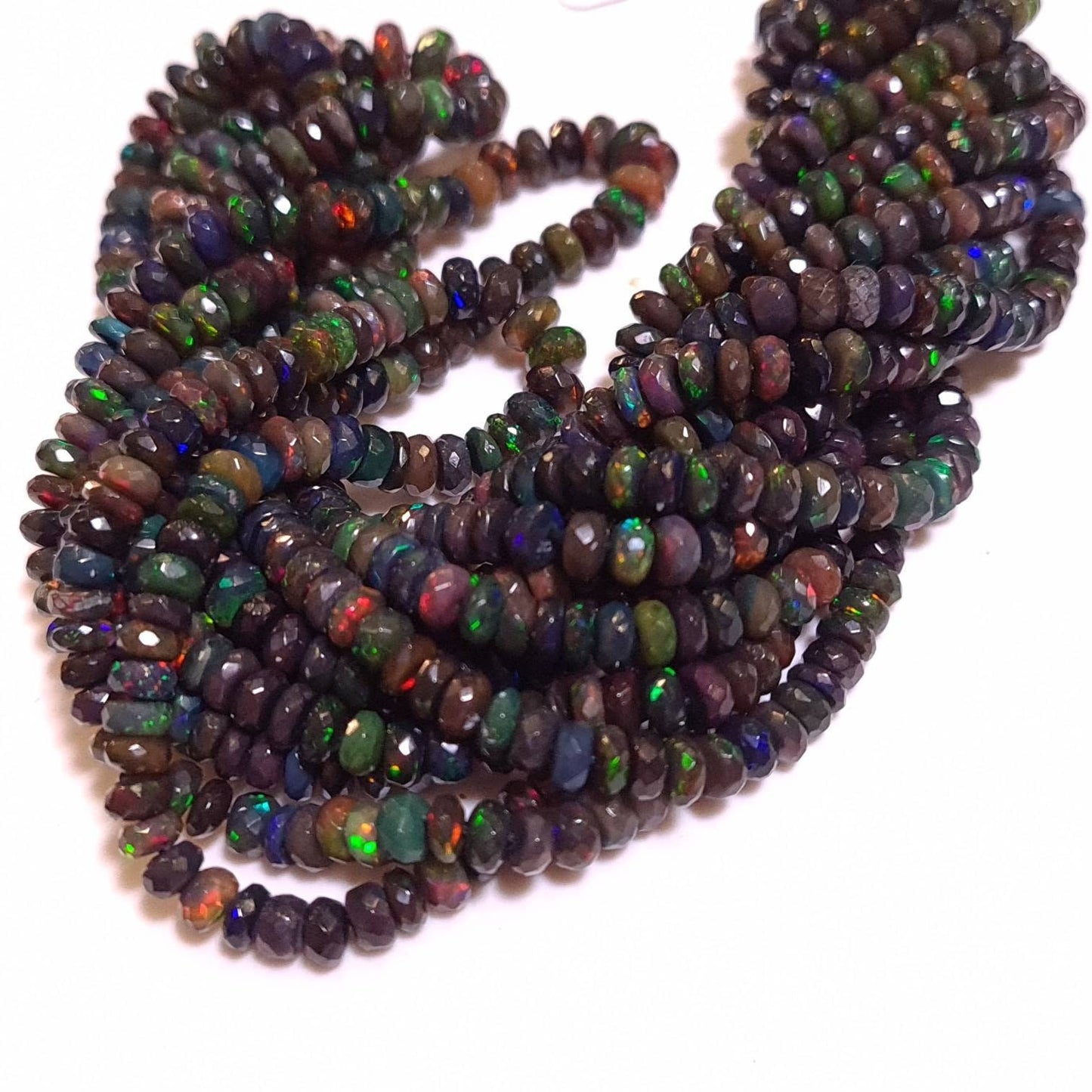 Natural Black Ethiopian Welo fire Opal Faceted Rondelle 4-5.5mm graduated AAA quality sparkly beads for jewelry making , 7” , 14” strand