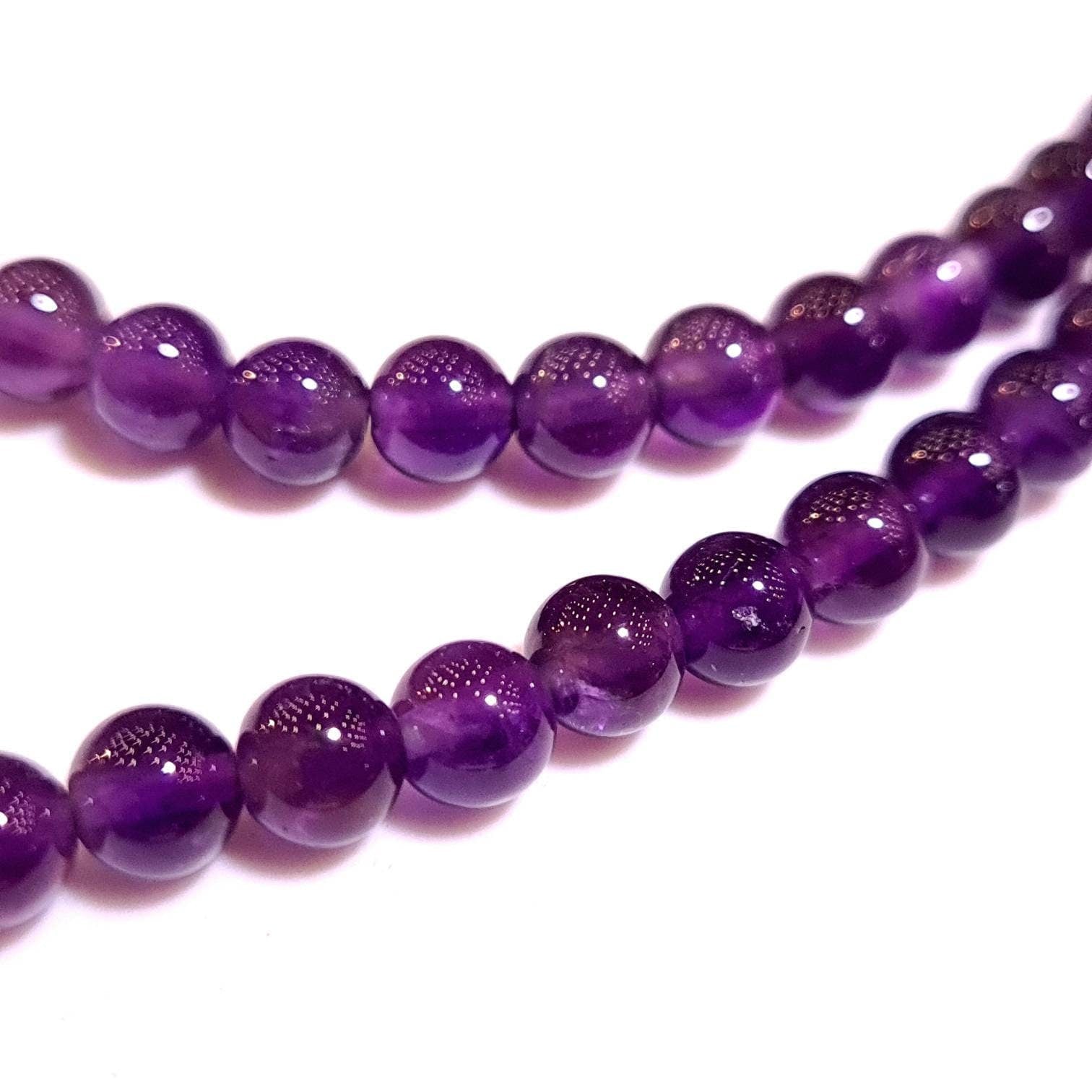 Natural Amethyst Purple 6mm Smooth Round AAA beaded Choker, Layering Necklace in Sterling Silver clasp. February birthstone,For Man & woman