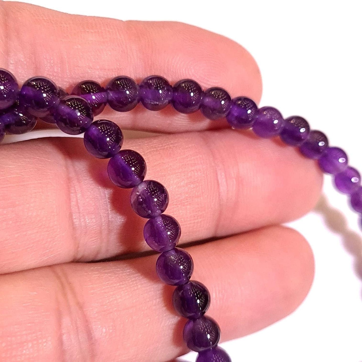 Natural Amethyst Purple 6mm Smooth Round AAA beaded Choker, Layering Necklace in Sterling Silver clasp. February birthstone,For Man & woman