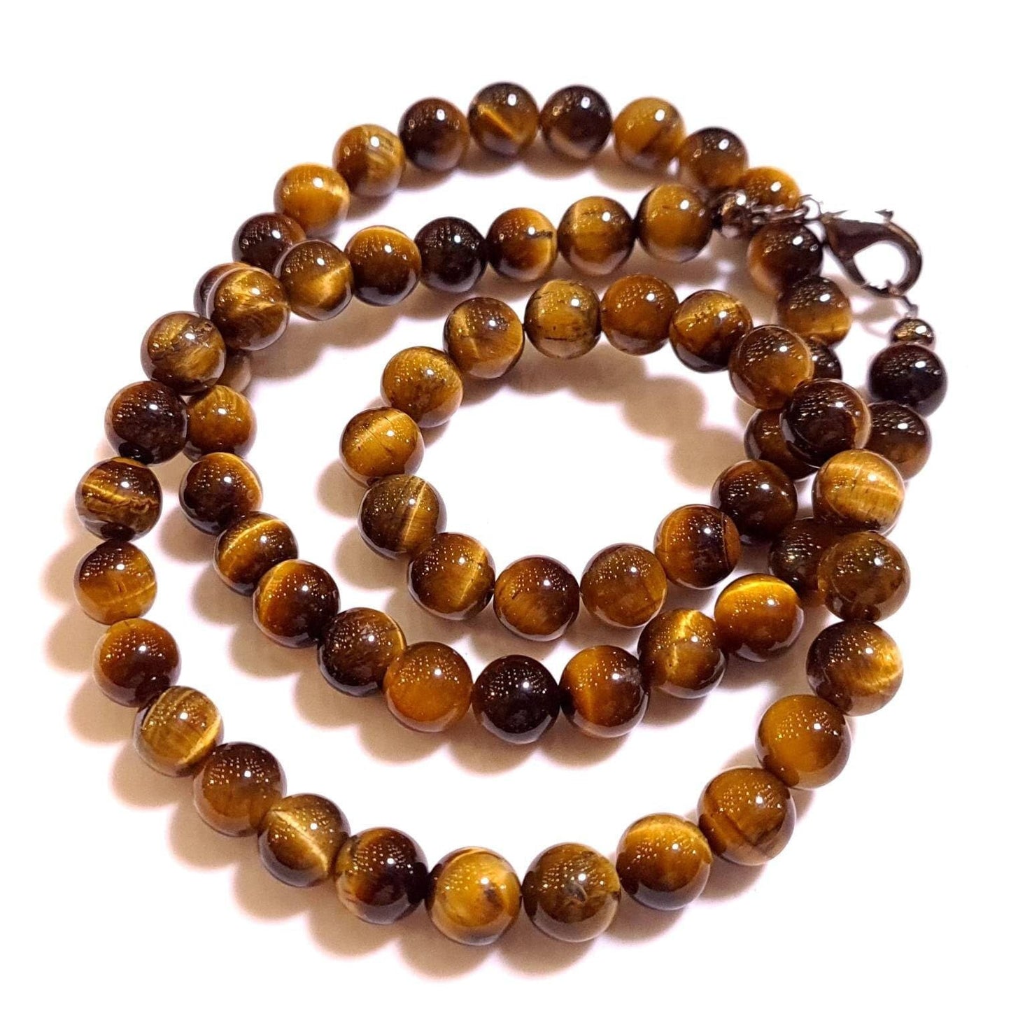 Natural Tiger Eye 8mm Smooth Round Choker, Layering Necklace in Sterling Silver, Chakra, Prosperity Gift