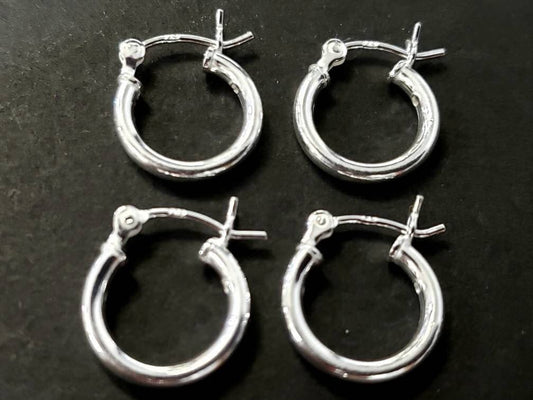 925 Sterling Silver 12mm snap on small hoop earring. Minimalist simple wear hoop earring. 1 pair, 925 stamped