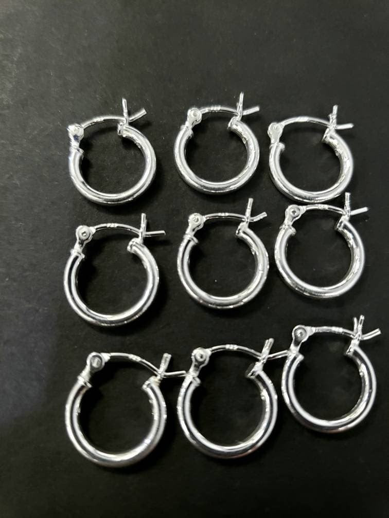 925 Sterling Silver 12mm snap on small hoop earring. Minimalist simple wear hoop earring. 1 pair, 925 stamped