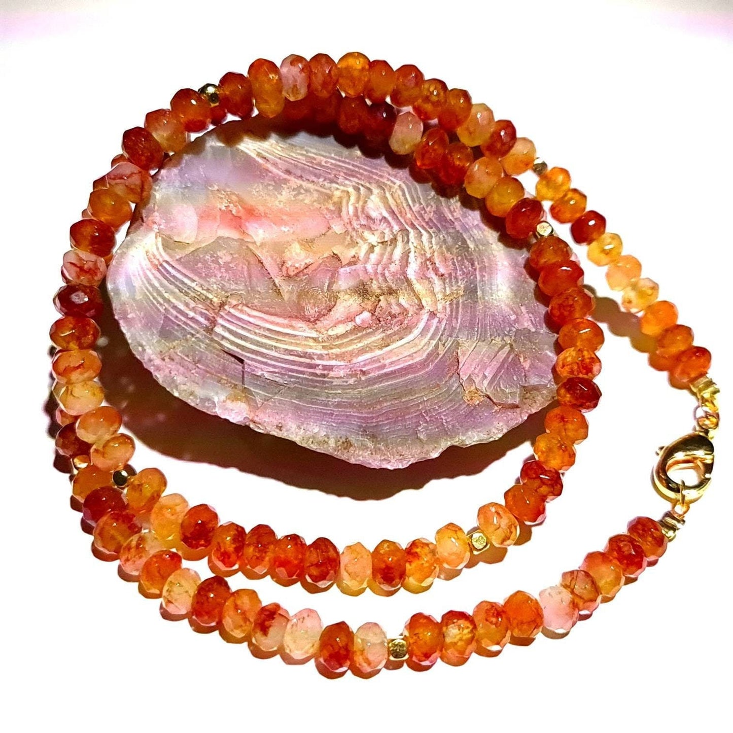 Natural Carnelian Ombre Orange shaded Faceted Healing Gemstones in Gold Clasp Necklace, choker, layering gift