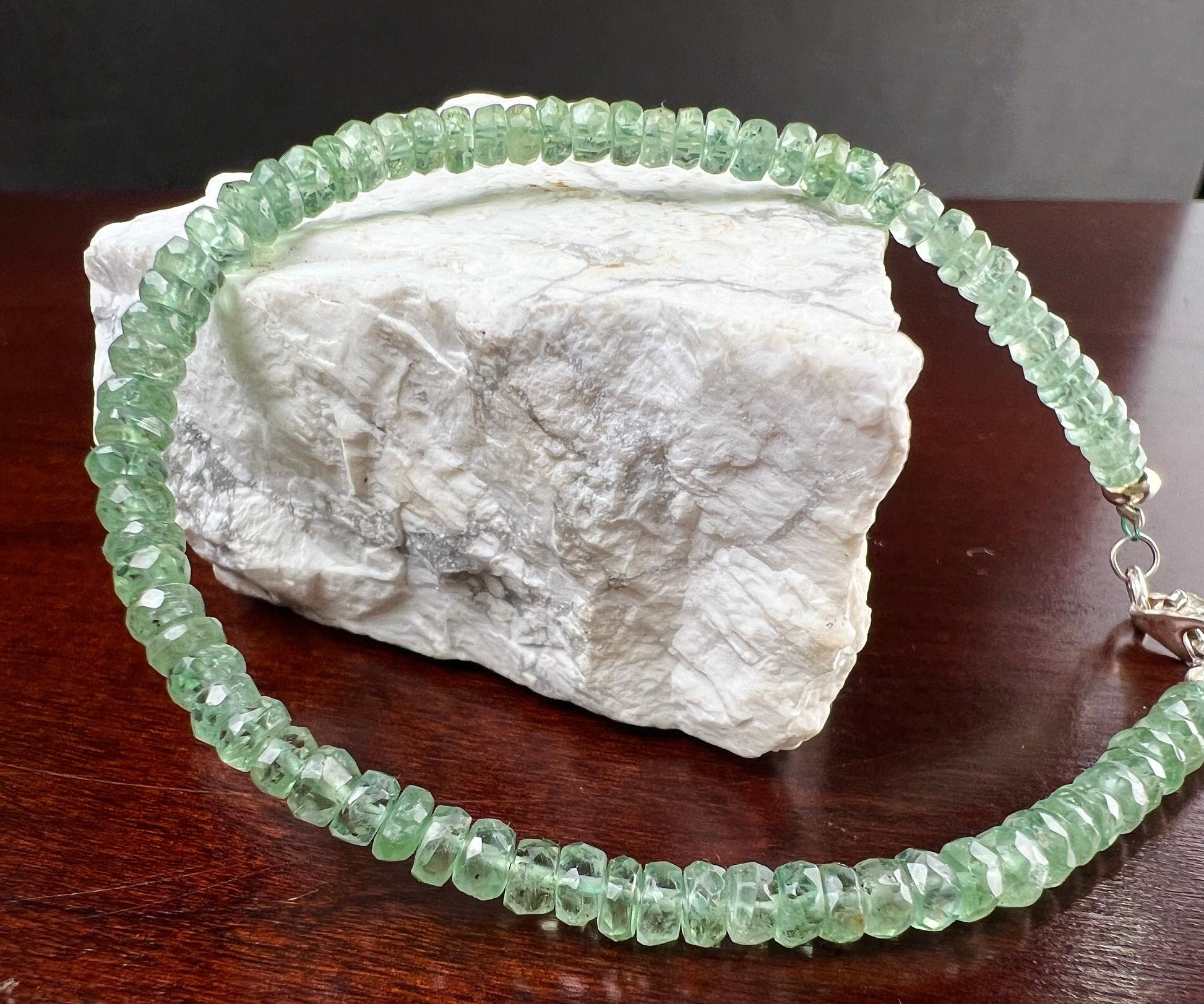 Natural Green Kyanite Bracelet , AAA Quality Mint Green Kyanite Faceted 3.5-5.5mm roundel, 925 sterling silver bracelet gift 6”-10” size.