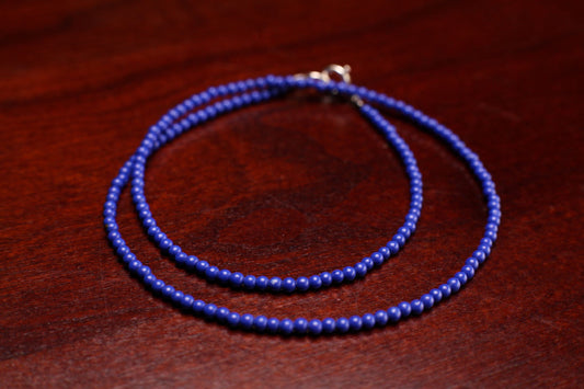 Natural Lapis Lazuli 2mm Smooth Round bead ,925 sterling silver Choker Layering Necklace, Handmade, Energy, Minimalist, Gift
