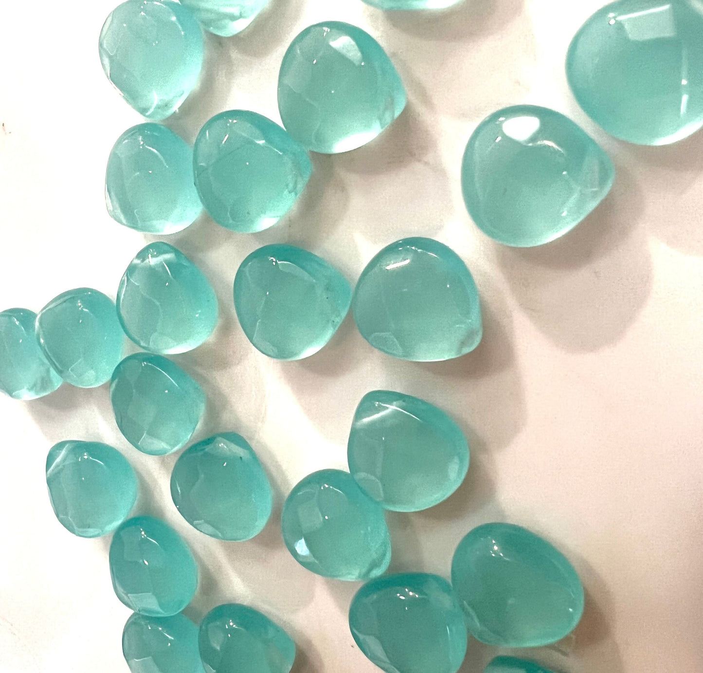 Aqua Chalcedony Faceted heart shape 12mm Drop ,Side drilled beads Jewelry Making Gemstone Teardrop 1pair or more