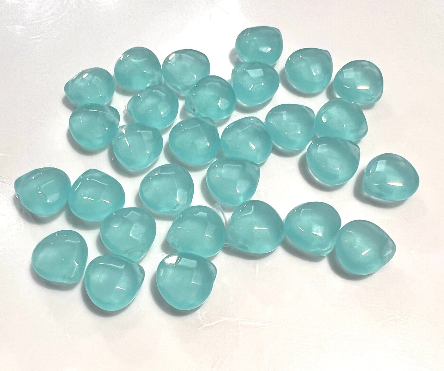 Aqua Chalcedony Faceted heart shape 12mm Drop ,Side drilled beads Jewelry Making Gemstone Teardrop 1pair or more