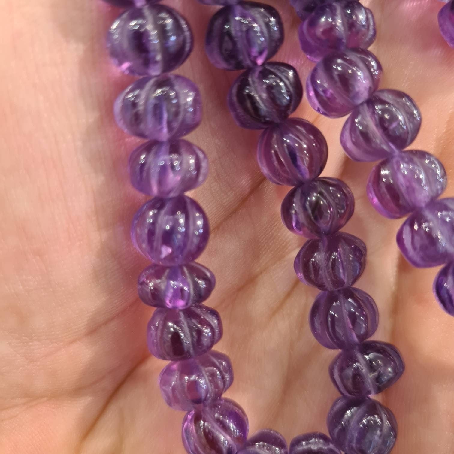 Natural Amethyst Handcrafted Pumpkin Shape Melon Beads, 9-10, 10-11mm, Sold by Piece