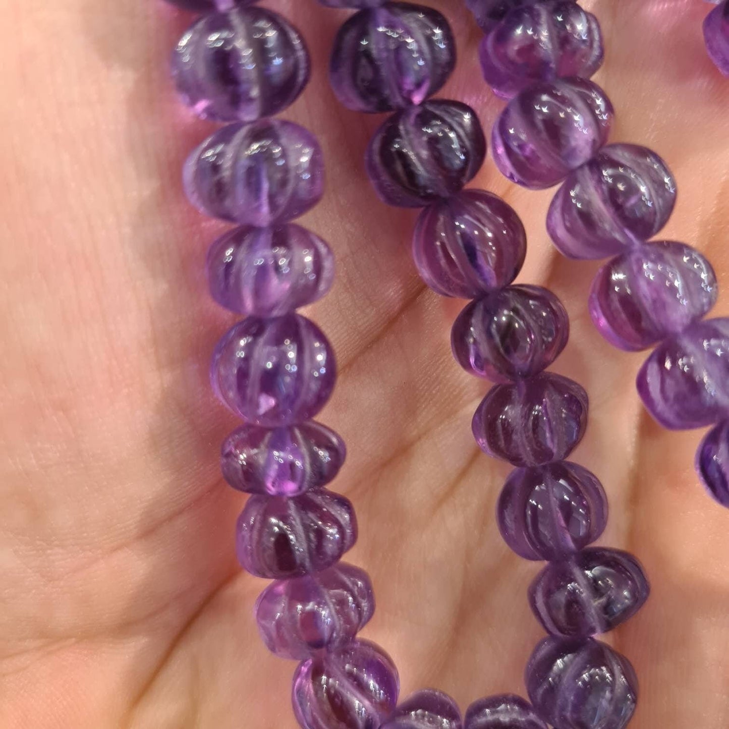 Natural Amethyst Handcrafted Pumpkin Shape Melon Beads, 9-10, 10-11mm, Sold by Piece